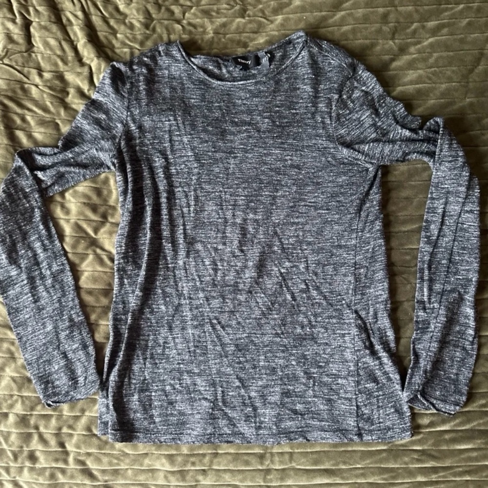 Theory Heathered Gray Long Sleeve Crewneck Linen/Wool Blend Top
